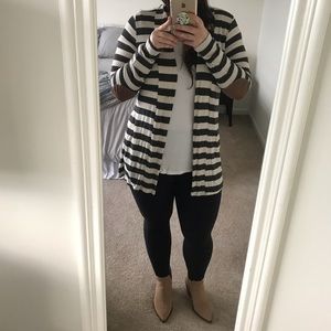 Gray and White Striped Cardigan